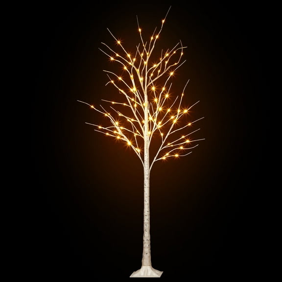 LED Birch Tree Light 8FT White Tabletop Lamp with Timer, Lighted Trees for Indoor Decor Birthday Thanksgiving Wedding, Small Christmas Tree with Lights, White