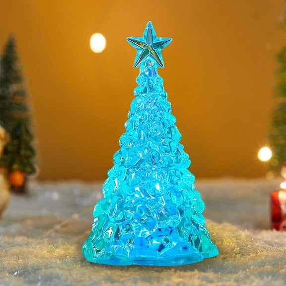 Lighted Turquoise Glass Christmas Tree Decor with Star Topper, Festive Tabletop Decor for Home and Holiday Season Ambiance - Clear