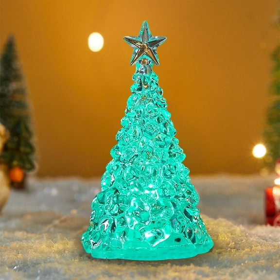 Lighted Turquoise Glass Christmas Tree Decor with Star Topper, Festive Tabletop Decor for Home and Holiday Season Ambiance - Green
