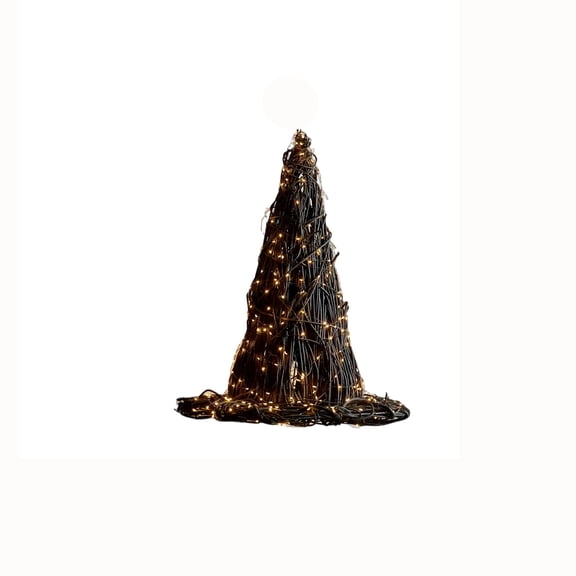 Lighted Twig Tree, Witch Hat Decoration, Lighted Twig Witch Hat Tree Halloween Decoration Spooky Glowing Branch Tower Autumn Holiday Table Centerpiece Haunted House Party Topiary Pillar Prop, Black