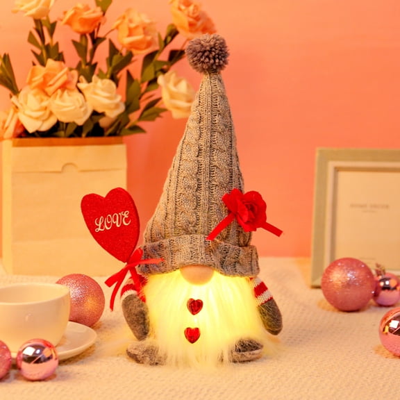 Lighted Valentine's Day Gnome with Red Heart,Prelit Faceless Doll Couple Decoration,Handmade Elf Dwarf Tomte for Wedding,Home,Gifts,Party Supplies,Tiered Tray Decor