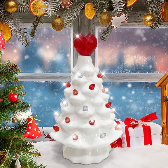 Lighted Valentine's Day Heart Table Tree,Valentines White Resin Tree with Lights Battery Operated Valentines Heart Tree Figurines Table Top Tree Valentines Day Decorations Gift for Boys Girls(White)