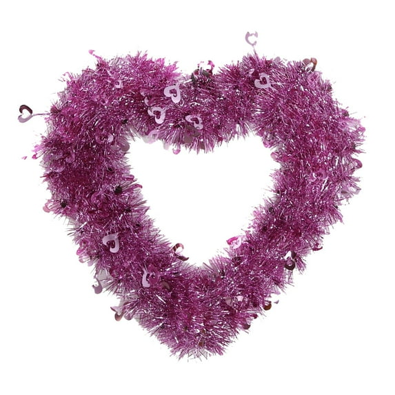 Lighted Valentine's Day Heart Wreath - 11." Pink Tinsel Wreath with Glitter Foil Hearts & LED Lights, Romantic Front Door Wall Decor for Wedding Birthday Party Indoor Outdoor Festive Decoration