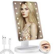Lighted Vanity Makeup Mirror with 10X Magnifying Mirror, 21 LED Lighted Mirror with Touch Sensor Dimming, 180° Rotation, Dual Power Supply, Portable Tabletop Cosmetic Make Up Mirror