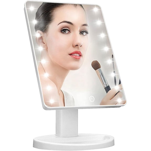 Lighted Vanity Makeup Mirror 16 Led Lights 180 Degree Rotation Lighted Mirror Touch Screen Adjusted Brightness Desk Mirrors USB Dual Supply Bathroom Beauty Cosmetic Mirrors (White)