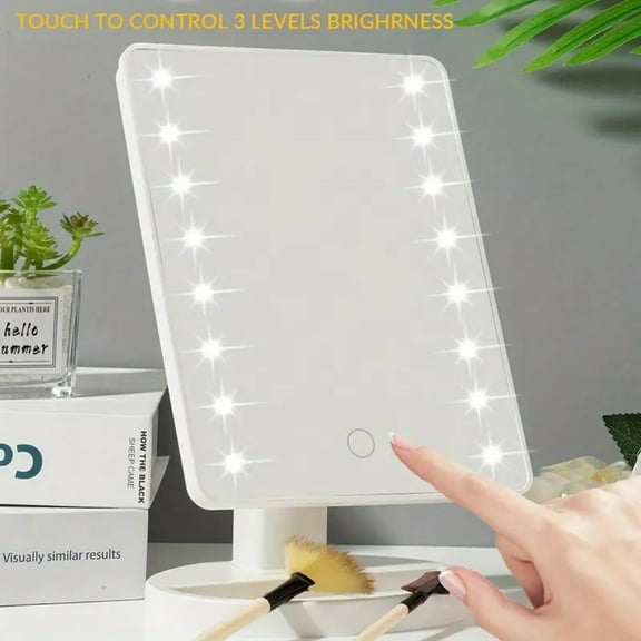 16LED Rotatable Touch Screen Makeup Mirror  Adjustable Brightness  Portable Vanity Mirror for Bedroom  Dorm  Bathroom