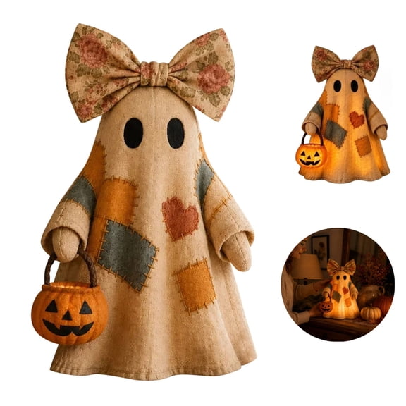Lighted Vintage Patchwork Ghost, Halloween Decor Vintage Halloween Patchwork Ghosts Lamp, Spooky Cute Fall Shelf Mantel Centerpiece Decor for Home,1 PCS