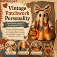 thumbnail image 1 of Lighted Vintage Patchwork Ghost, Light Up Ghost with Pumpkin Lantern Halloween Decor, 2027 Vintage Halloween Patchwork Ghosts Lamp, Rustic Fall Figurine Decoration for Mantel Shelf Entryway Porch, 1 of 5