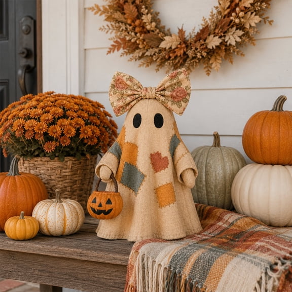 Lighted Vintage Patchwork Ghost, Lighted Vintage Patchwork Ghost, Integrated LED Light for warm seasonal atmosphere 1PCS
