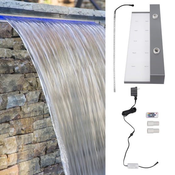 Lighted Waterfall Pool Fountain 24" with LED 7 Color Changing and Remote, Acrylic Waterfall Spillway for Sheer Descent Garden Outdoor