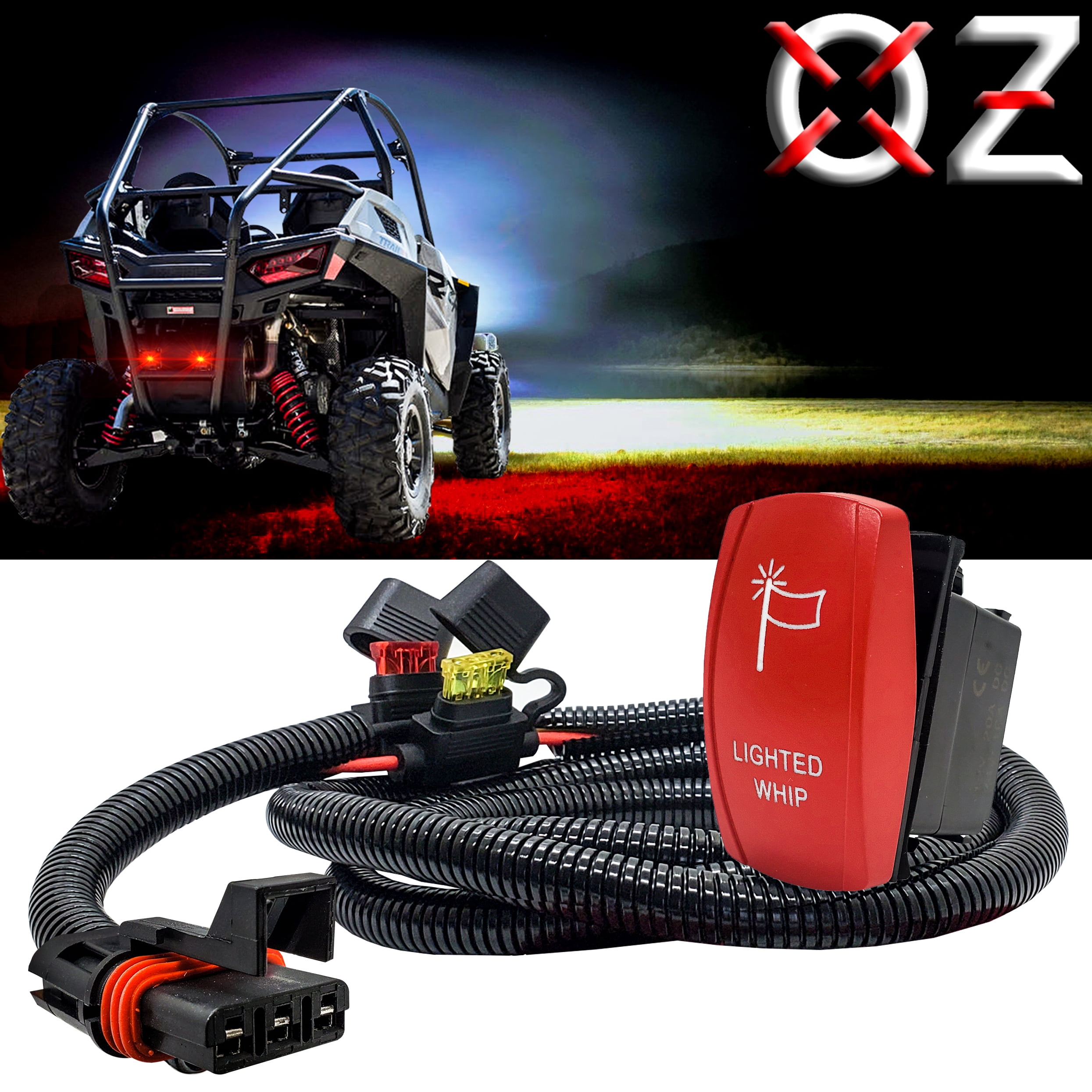 Lighted Whip On/Off Red Rocker Switch with Pulse Power Busbar Plug Wire ...