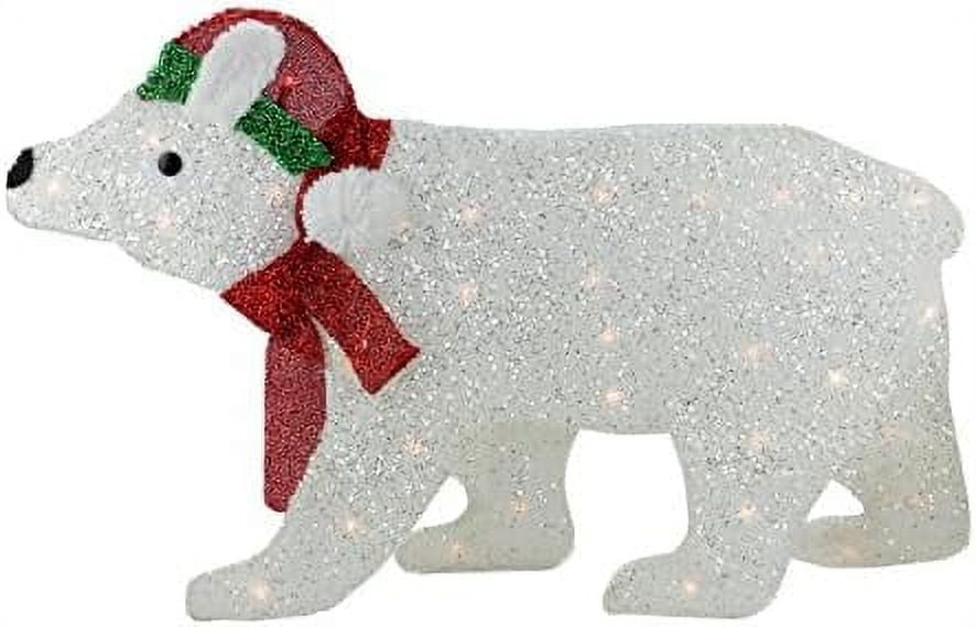 Lighted White 2D Glittered Polar Bear Christmas Yard Art Decoration