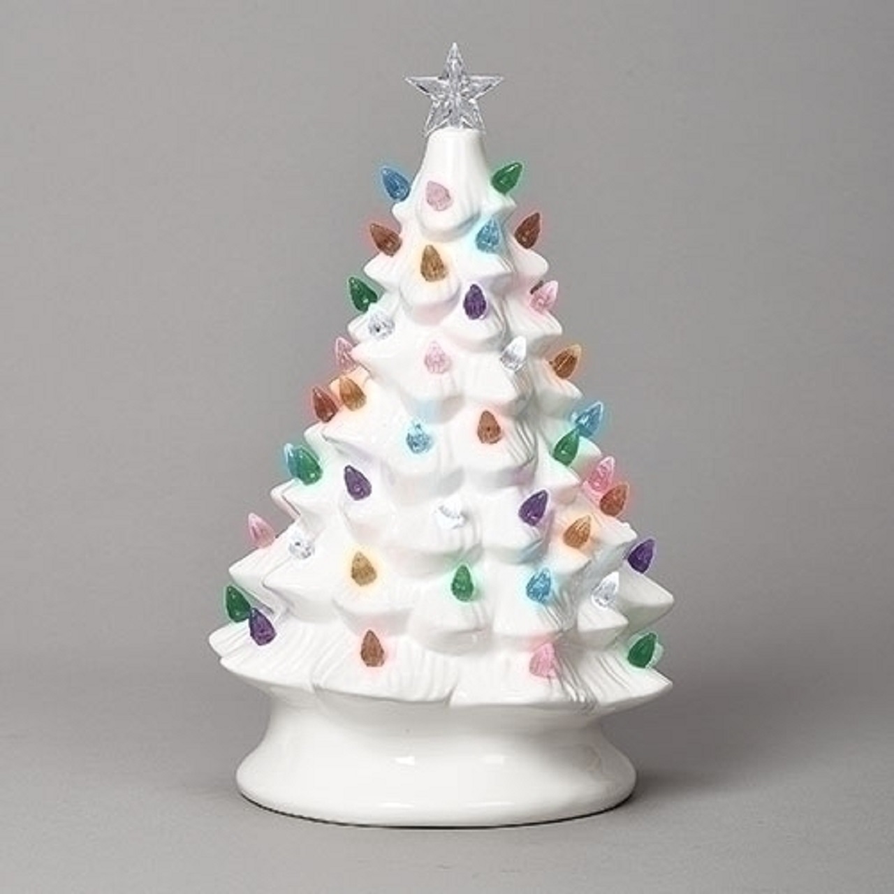 Roman 8 Ceramic Vintage White Christmas Tree with Colorful LED Bulbs