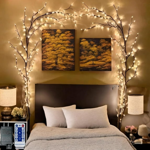 Lighted Willow Vine Plant - 144 LED Light Tree, Plug-in Decor for Living Room & Christmas, 1PC Black Indoor Decoration