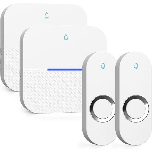 Lighted Wireless Doorbell for Home, Waterproof Battery Doorbell Wireless 1,000ft Range, 5 Volume Levels with 58 Chimes & LED Flash on Receiver (White, 1 Button & 1 Receiver)