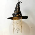 thumbnail image 1 of Lighted Witch Hat Hanging Chime 15.6in with Warm LED String Lights,Spooky Halloween Decor for Porch Tree Window Display, 1 of 9