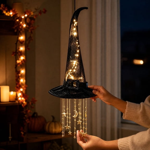 Lighted Witch Hat Hanging, Halloween Decoration, Create Instant Magical GlowCreate Instant Magical Glow