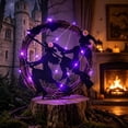 thumbnail image 1 of Lighted Witch Rattan Wreath with Purple LED Lights, Halloween Front Door Wreath with Double Witch Silhouette & Bat Cutouts, Spooky Hanging Vine Wreath Decor for Porch Wall Indoor Outdoor Party, 1 of 6
