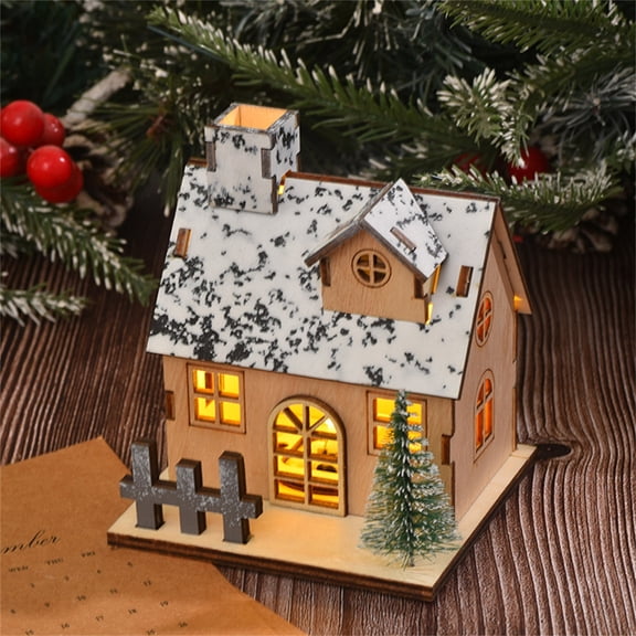 Lighted Wooden Christmas Houses - Town Village Collection with Bottom Switch for Christmas Tabletop Decor