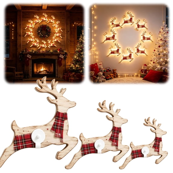 Lighted Wooden Christmas Reindeer Wall Decor Sign With LED Lights Hanging Ornament Fireplace Mantel Holiday Decoration