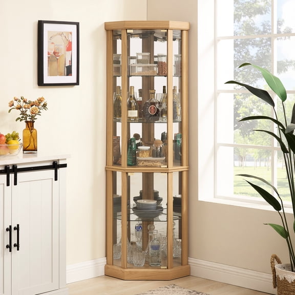 Lighted corner glass display case with anti - toppling device for living room wine and antique collection display