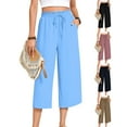 thumbnail image 1 of Lighten Sales of The Day, BiZtdJrK Womens Capri Pants Drawstring High Waisted Wide Leg Lounge Pants Solid Casual Loose Cropped Trousers with Pockets Khaki XXL, 1 of 9