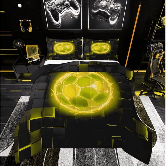 Lightening Football Comforter Sets Twin Size Teens Adults,Theme Bedding Set,Geometric Plaid Down Comforter Bedroom Decor,Sports Game Bed Set