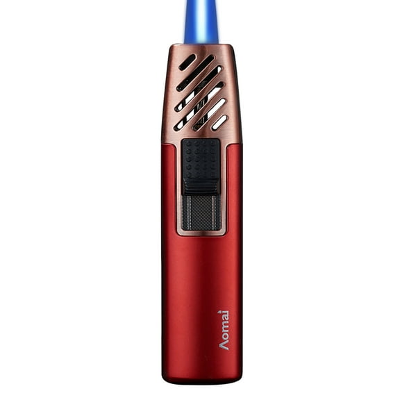 Lighter Double Flame Windproof Torch, Aluminum Alloy Igniter with Safety Lock, Blue Flame Butane Lighter for Kitchen BBQ Baking, Refillable Accessory