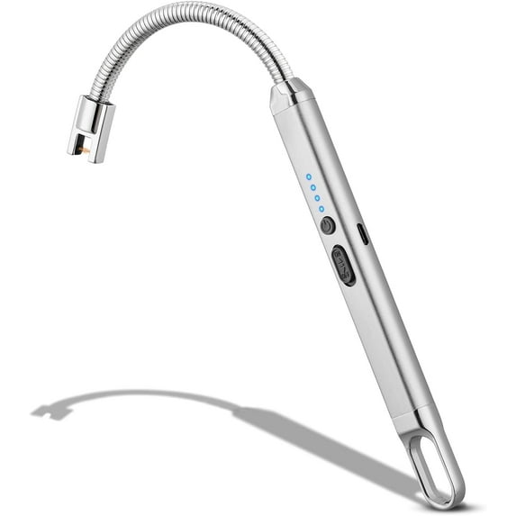 Lighter Electric Candle Lighter Birthday Women's Day Gifts for Women Mom Wife Men, Long Electronic Rechargeable USB Lighter Arc Windproof Flameless Lighters for Candle Camping BBQ (Silver)