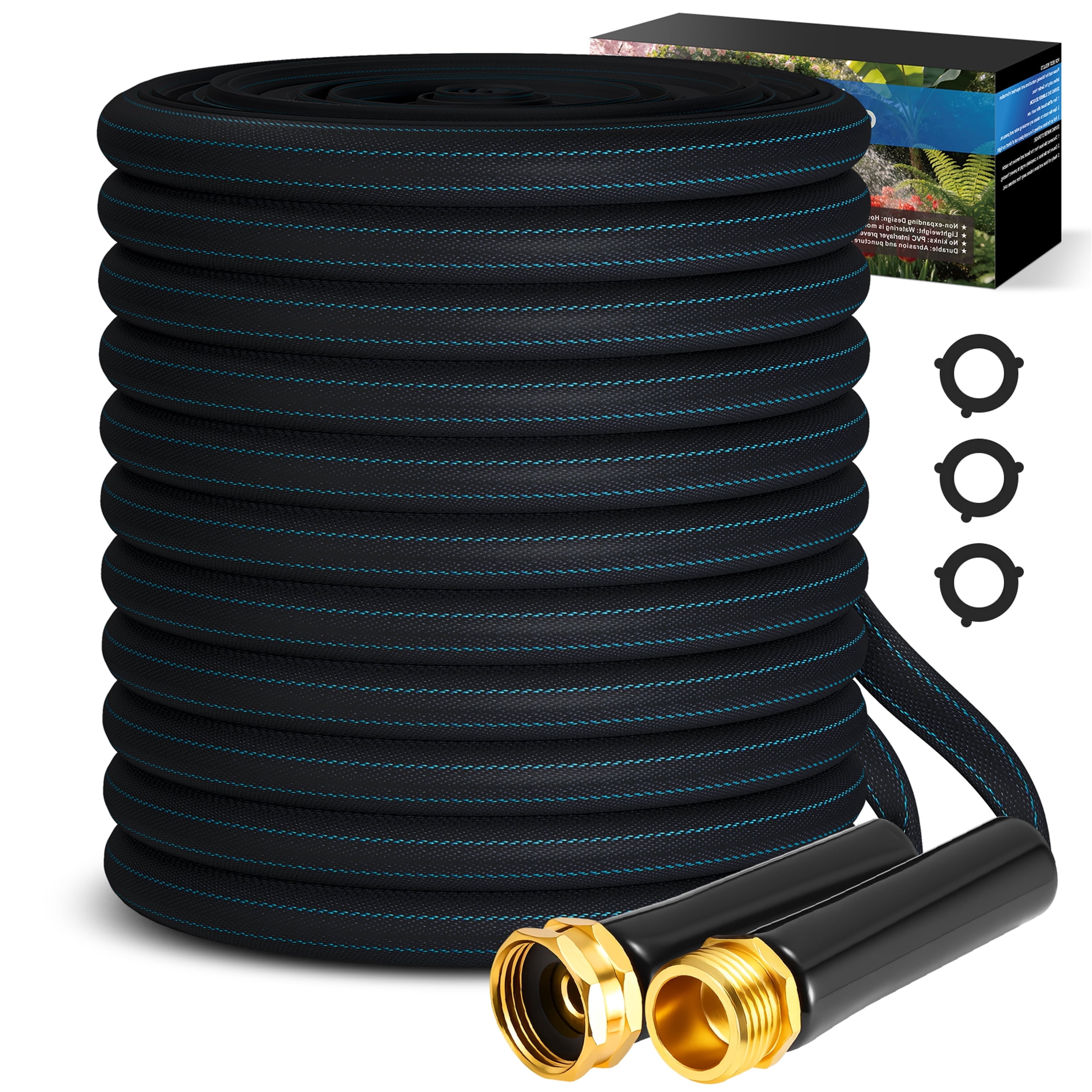 Lighter Garden Hose 50ft, Non-retractable, Aluminum-plated Copper Leak-Proof Metal Interface Design, no Knots, Portable, Wear-resistant, Sturdy, more Flexible, 3/4GHT, Hose for Yard, Garden, Outdoor