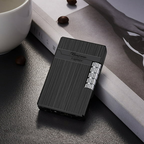 Lighter, Metal Lighter,  Side Wheel Frosted Lighter, refillable Butane Lighter, Soft Flame Lighter, flip Lighter, for Outdoor Camping Men's Gift(Black)