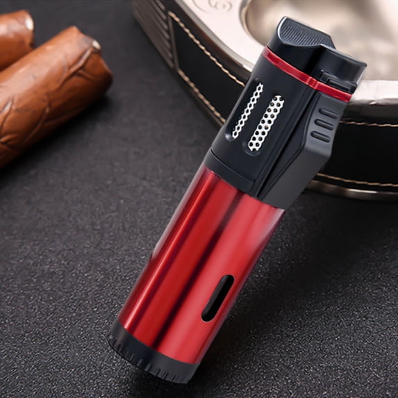Lighter Triple 6 Jet Flame Butane Gas Lighter Refillable Jet Lighters Adjustable Windproof Pocket Lighter for Grill Kitchen Fireplace Camping (Fuel Not Included,Red)