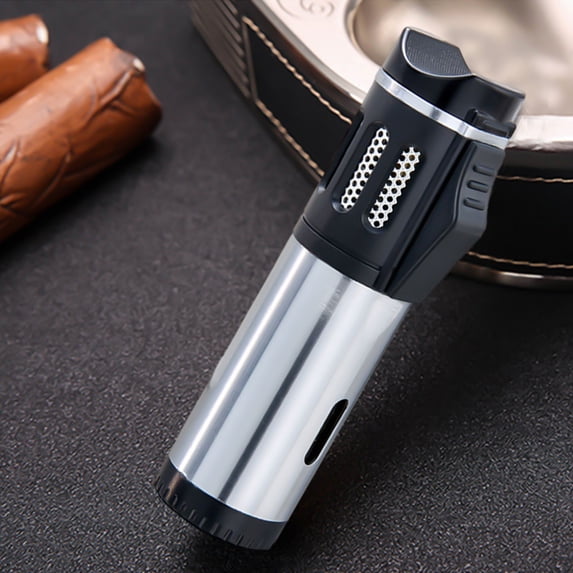 Lighter Triple 7 Jet Flame Butane Gas Lighter Refillable Jet Lighters Adjustable Windproof Pocket Lighter for Grill Kitchen Fireplace Camping (Fuel Not Included,Silver)