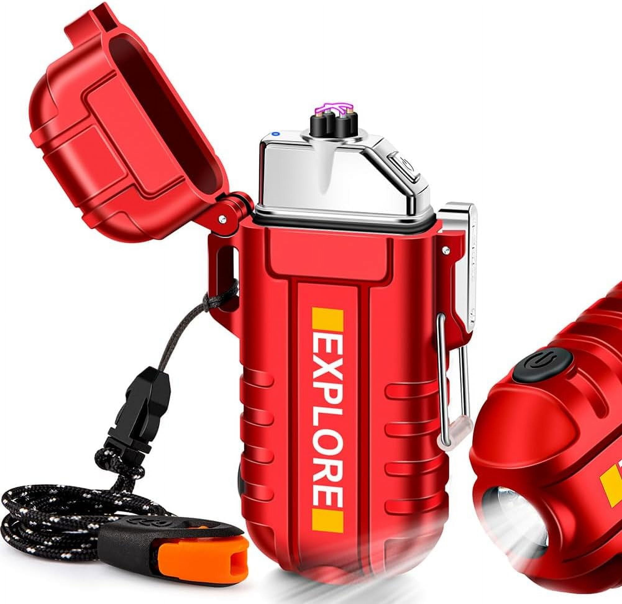Emergency Fire Starter SUPRUS Rechargeable Plasma Lighter - Windproof,  Waterproof With 3-Mode Flashlight & Emergency Whistle Electric USB Lighter