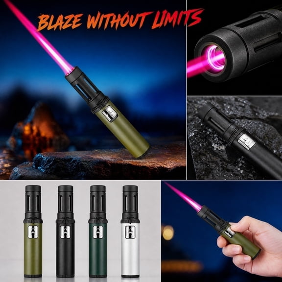 Lighter, Windproof Lighter, Refillable Butane Accessory, Accessory Butane Refillable, 7X1 Inch Black Heavy-Duty Red Jet Flame Pocket Lighter, No Gas Shipped for Safe Delivery,