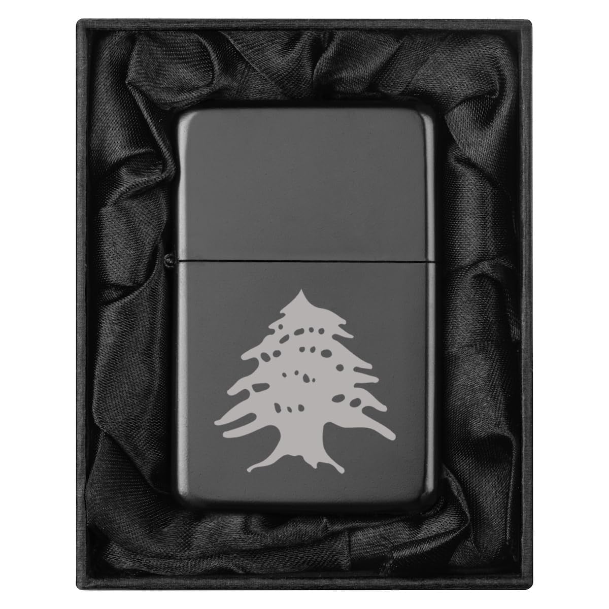 Lighter in Black Silk Lined Gift Box Cedar Tree Lebanon Lebanese (Black)
