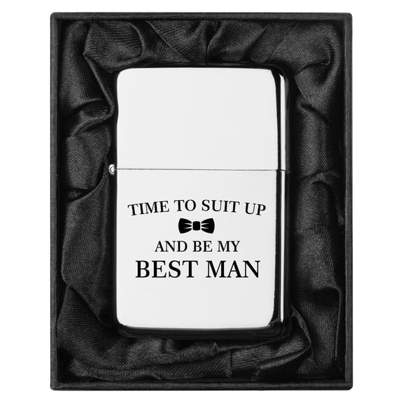 Lighter in Black Silk Lined Gift Box Time to Suit Up and Be My Best Man Proposal (Chrome)