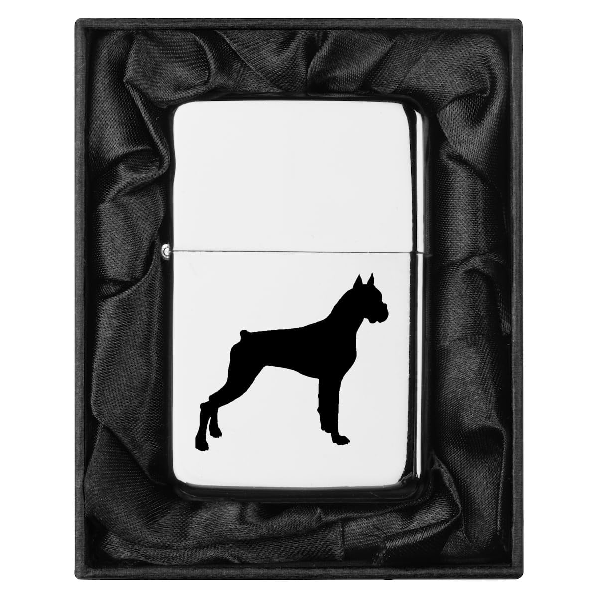 Lighter in Black Silk Lined Gift Boxer Dog (Chrome)
