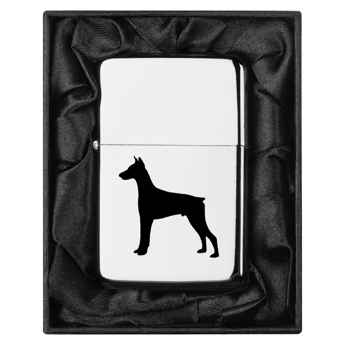 Lighter in Black Silk Lined Gift Doberman (Chrome)