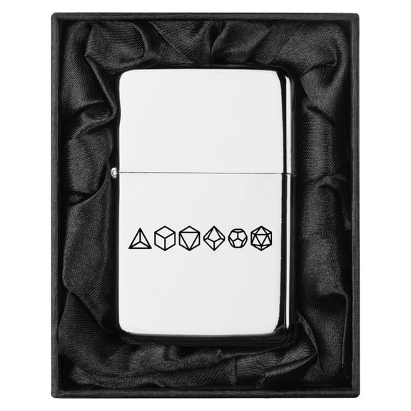 Lighter in Black Silk Lined Gift Game Dice Set Gamer Geek (Chrome)