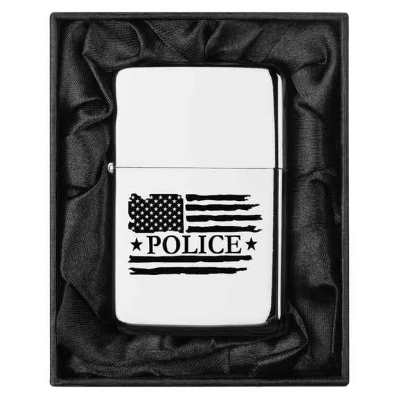 Lighter in Black Silk Lined Gift Police American Flag (Chrome)