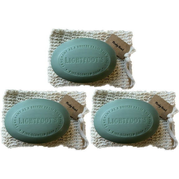 Lightfoot's Pine Scented Athletic Soap for Men (3 Bars) with 3 Sisal Soap Bags