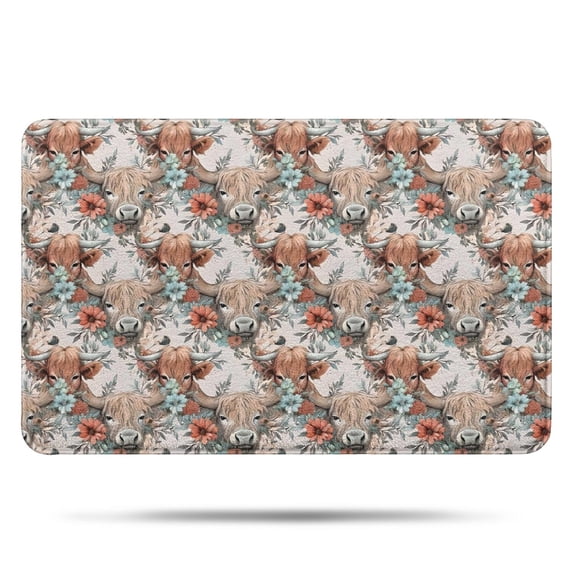 Lightgray Highland Cow Flower Pattern Bathroom Rugs Mat,Non Slip Microfiber Bathroom Rug,Rubber Backing,Soft Bathroom Mats for Bathroom Floor,Tub and Shower,17x27in(43x68cm)