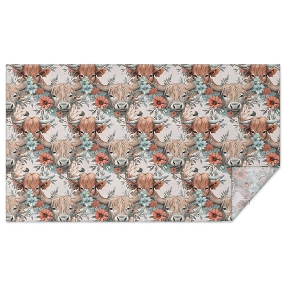 Lightgray Highland Cow Flower Pattern Rectangle Tablecloth 60"x102",Waterproof Polyester Rectangle Table Cloth, Wipeable Spillproof Polyester Tablecloth for Dining, Camping, Indoor and Outdoor