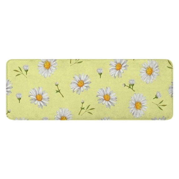 Lightgreen Daisy Flower White Blooms Pattern Kitchen Rug Mat,Kitchen Runner Rugs Non Skid Washable,Decorative Kitchen Floor Mats for Kitchen,Sink,Laundry,17"x47.2"