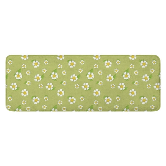Lightgreen Daisy Flower White Blooms Pattern Kitchen Rug Mat,Kitchen Runner Rugs Non Skid Washable,Decorative Kitchen Floor Mats for Kitchen,Sink,Laundry,17"x47.2"