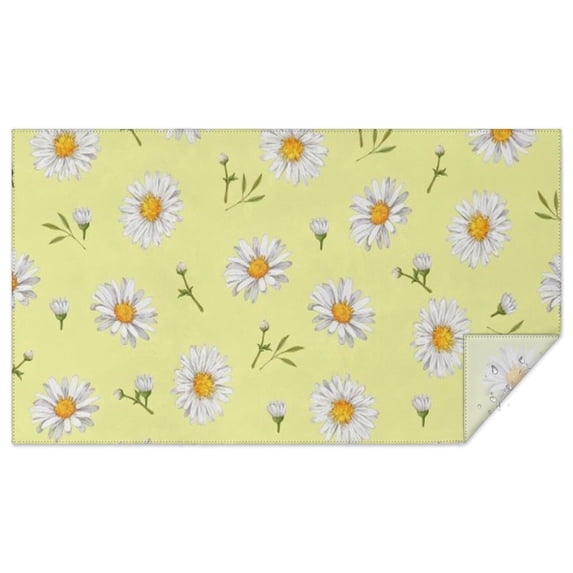 Lightgreen Daisy Flower White Blooms Pattern Rectangle Tablecloth 60"x102",Waterproof Polyester Rectangle Table Cloth, Wipeable Spillproof Polyester Tablecloth for Dining, Camping, Indoor and Outdoor