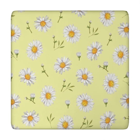 Lightgreen Daisy Flower White Blooms Pattern Square Fitted Tablecloth with Elastic Edge,Square Table Cover,Washable Elastic Table Cover for Home Kitchen Party Decor 34"x34"