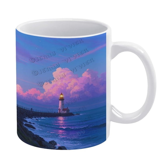 Lighthouse 11 Oz Ceramic Coffee Mug, Perfect for Nature Lovers and Coastal Decor Fans