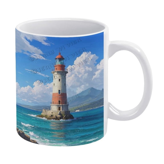 Lighthouse 11 Oz Coffee Mug, Ceramic Tea Mug, Perfect for Home or Office